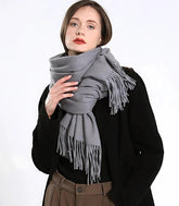 Cachecol Feminino de Inverno Malha Elegante em caxemira, estilo coreano, quente, dupla face, hipoalergênico, cor sólida